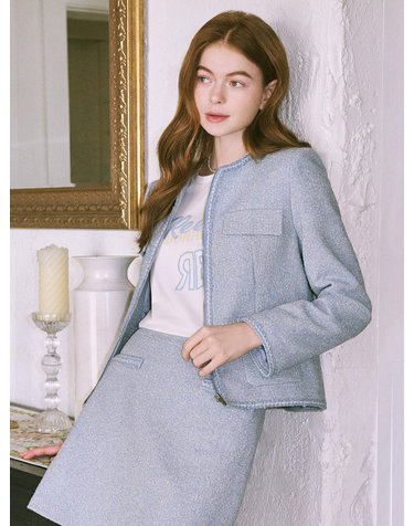 set-up round tweed zip up jacket- U1F11WJK930
