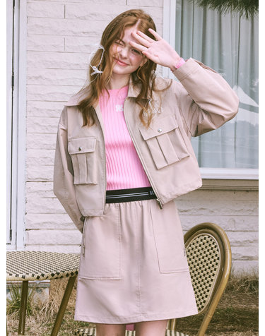 setup collar crop zip-up jumper- U1F11WJP900