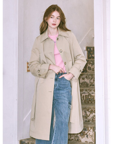 collar belted long trench coat- U1F11WBB020