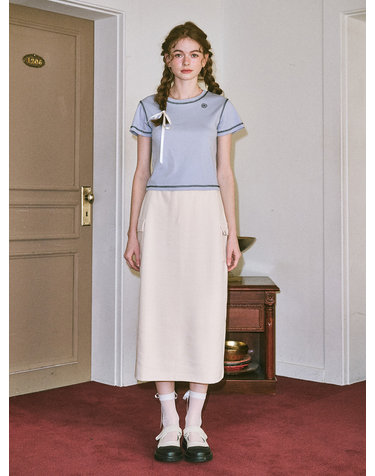 리에떼 stitch logo embroidery half tee- U3F22JTS010