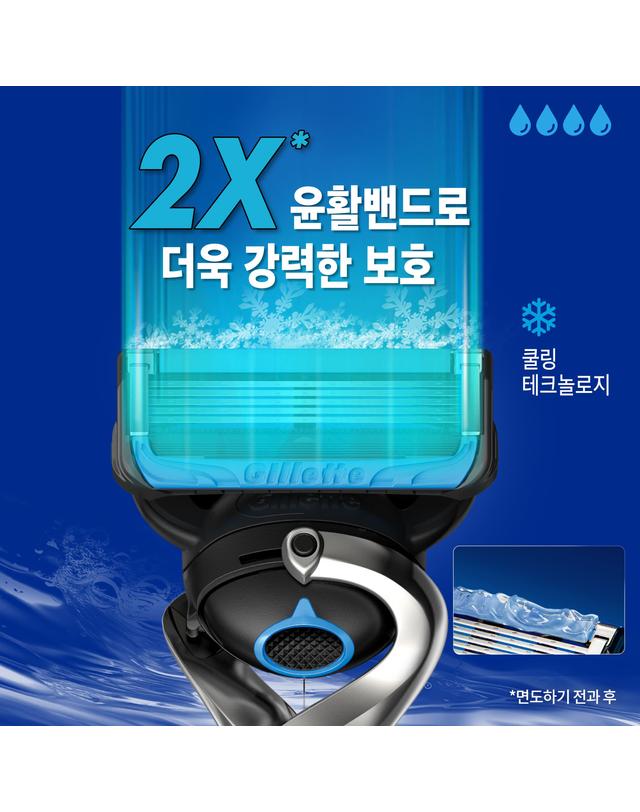 질레트 질레트 프로쉴드 칠 면도기 핸들1입 + 면도날2입 착용컷