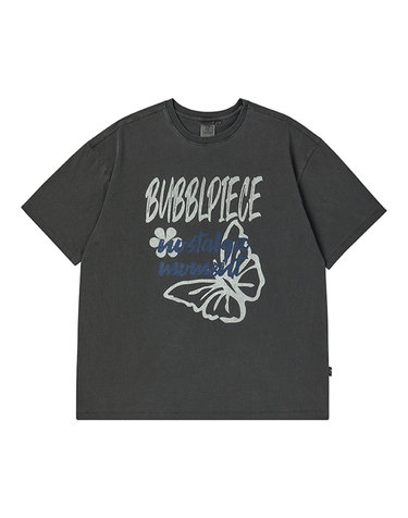 Bubblpiece butterfly pigment t-shirt/CHARCOAL