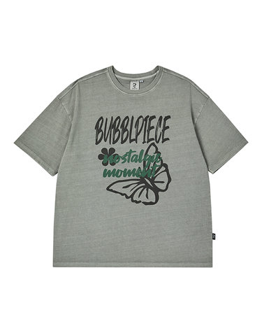 Bubblpiece butterfly pigment t-shirt/LIGHT GRAY