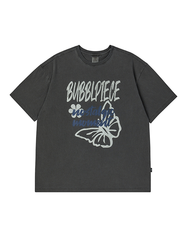 버블피스 Bubblpiece butterfly pigment t-shirt/CHARCOAL 착용컷