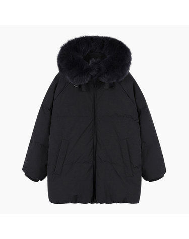 [Online Exclusive] 후드 퍼 덕다운 패딩_BAPDE2561BK
