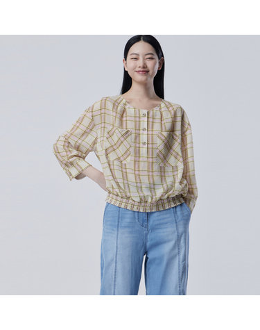 스모킹 헴 체크 시어 블라우스_BABL96631LB