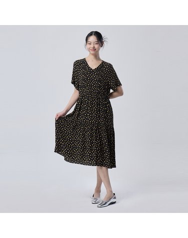 [Online Exclusive] 플로럴 핀턱 브이넥 원피스_BAOPE1631BK