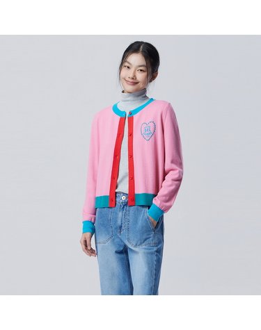 컬러 배색 하트 가디건_BAKCF2611PK