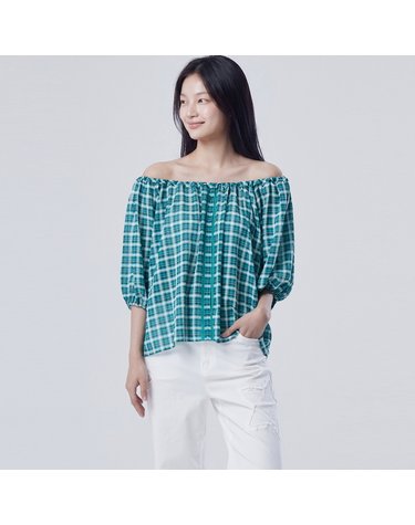 투웨이 체크 블라우스_BABL55631GN