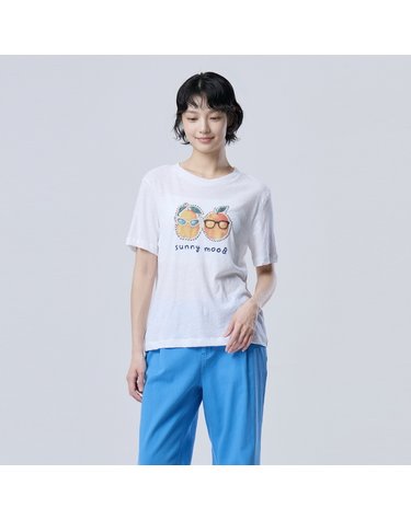 프린팅 스티치 슬럽 반팔 티셔츠_BATS67631WH