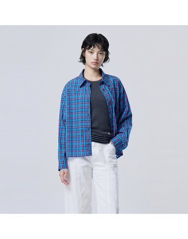 [Online Exclusive] B 자수 체크 블라우스_BABLE1641BL
