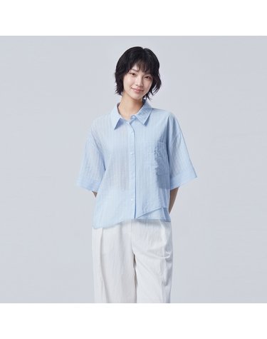레이어 스트라이프 반팔 블라우스_BABL07641SB