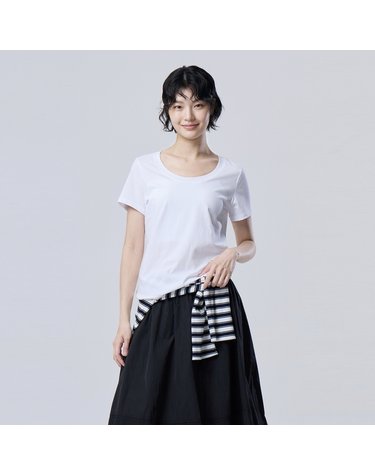 B 포인트 린넨 블렌드 반팔 니트_BAKP30641WH