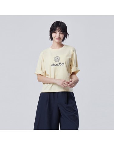 롤업 커프스 자수 반팔 티셔츠_BATS03641YE
