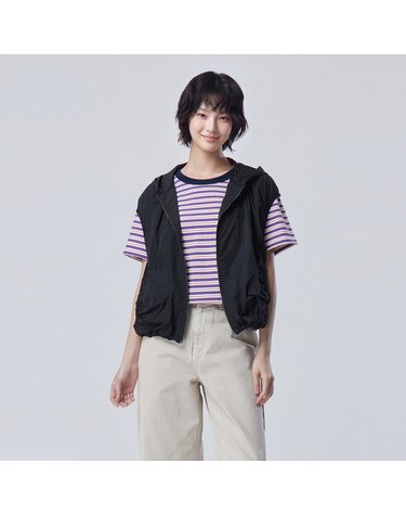 스트링 후드 베스트 점퍼_BAJP30641BK