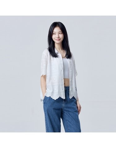 패턴 스캘럽 반팔 블라우스_BABL08641WH