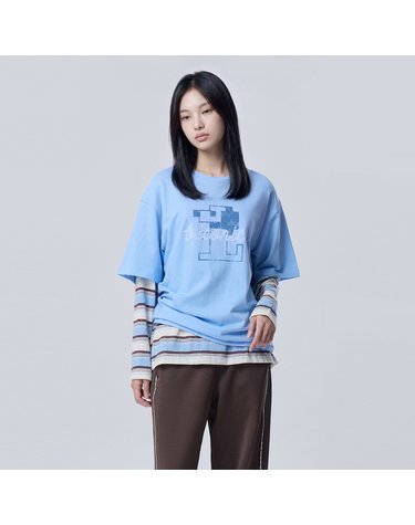 픽셀 퍼피 프린팅 빈티지 티셔츠_BATS32641BL