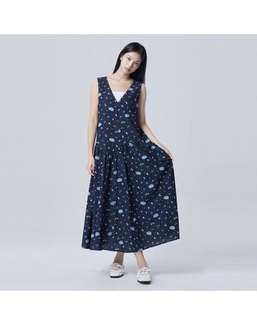 플로랄 딥 브이넥 플레어 원피스_BAOP31641NY