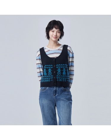 배색 자카드 버튼 니트 베스트_BAKVF1641BK