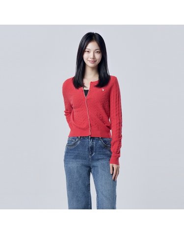 [Online Exclusive] 배색 라인 케이블 슬림 가디건_BAKCE2661RD