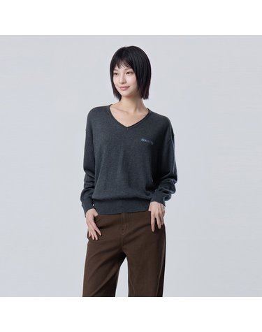 롤다운 브이넥 로고 니트_BAKPF4661DG