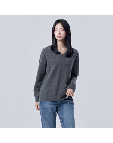 캐시미어 블렌드 양 자수 브이넥 니트_BAKPF3661GR