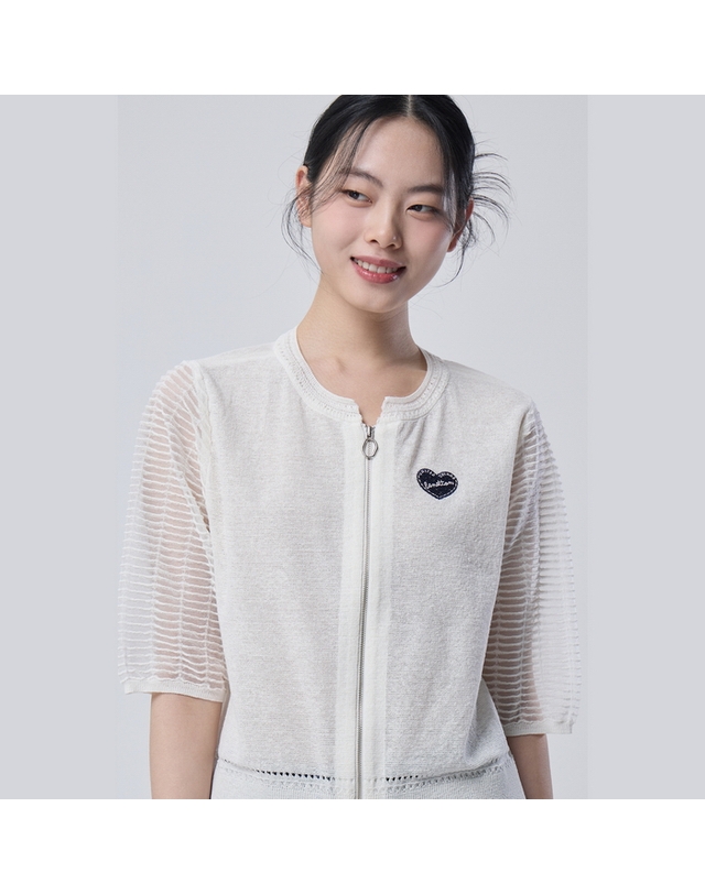 베네통 튤 슬리브 집업 가디건_BAKC57631IV 착용컷