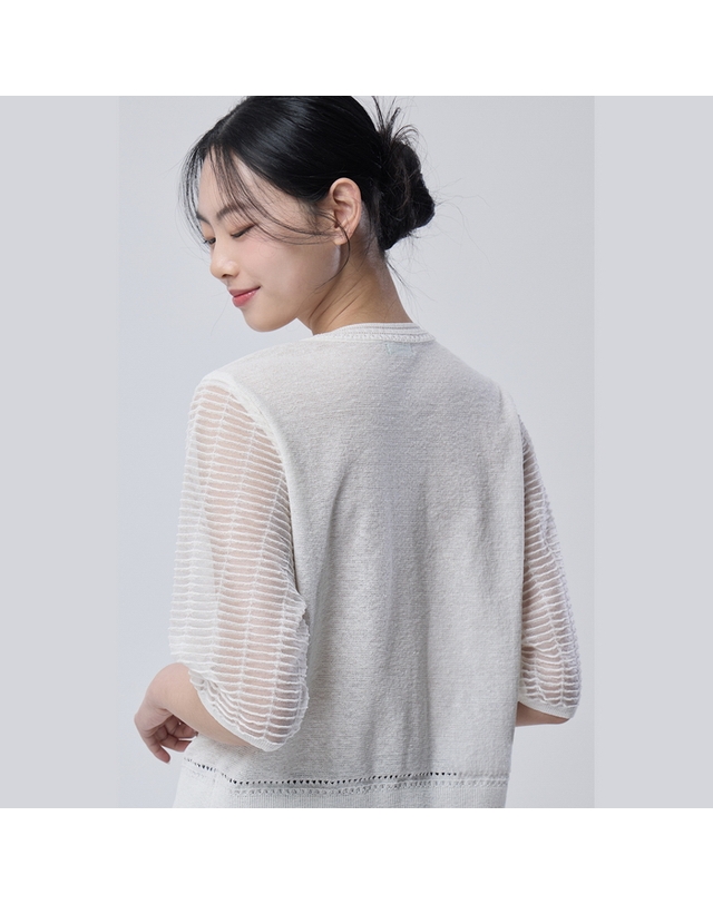 베네통 튤 슬리브 집업 가디건_BAKC57631IV 착용컷
