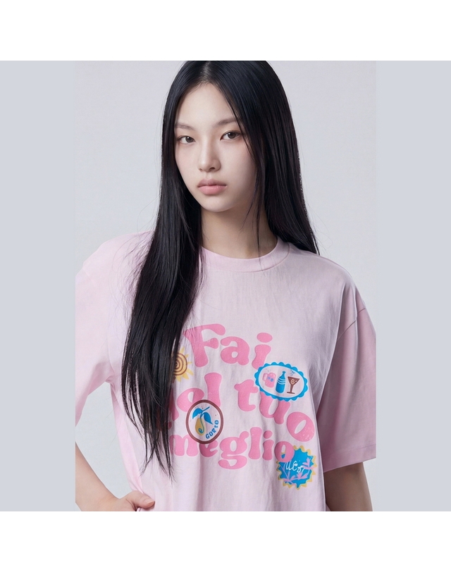 베네통 [Online Exclusive] 프린팅 소프트 반팔 티셔츠_BATSE3631PK 착용컷