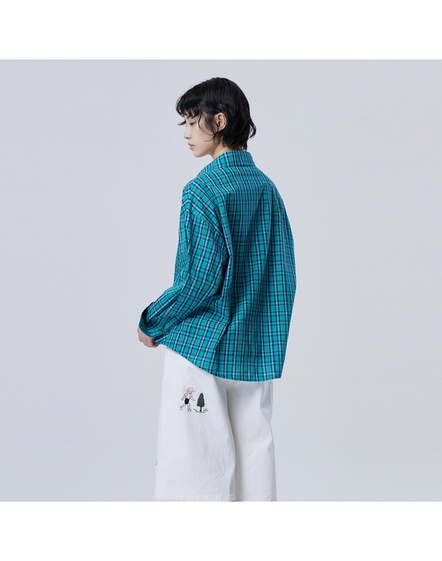 베네통 [Online Exclusive] B 자수 체크 블라우스_BABLE1641GN 착용컷