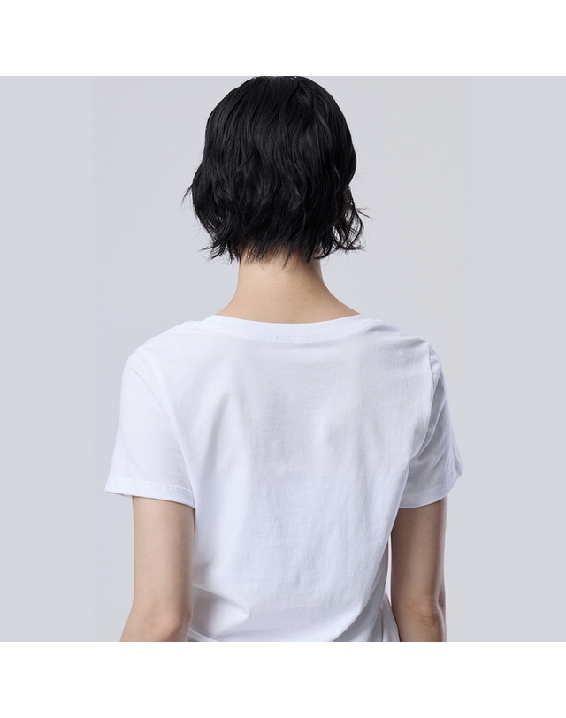 베네통 B 포인트 린넨 블렌드 반팔 니트_BAKP30641WH 착용컷
