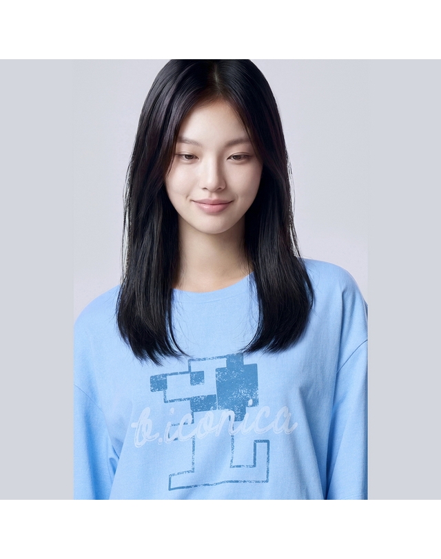 베네통 픽셀 퍼피 프린팅 빈티지 티셔츠_BATS32641BL 착용컷