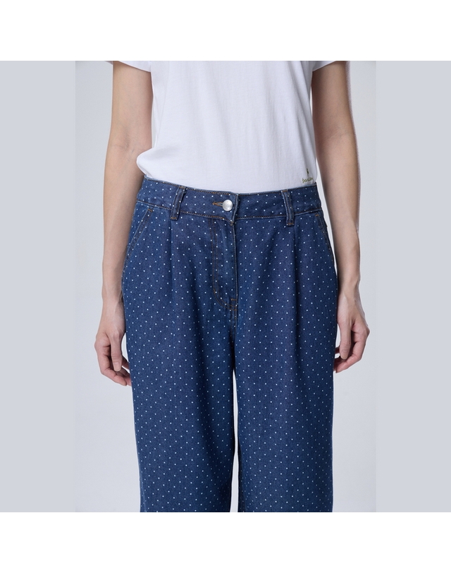베네통 [Online Exclusive] 도트 프린트 와이드 데님 팬츠_BADPE1641IN 착용컷