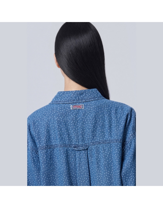 베네통 도트 데님 블라우스_BABLF1641IN 착용컷