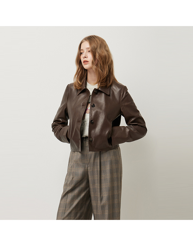 시슬리 베지터블 램스킨 크롭 자켓_SALE37561DW 착용컷