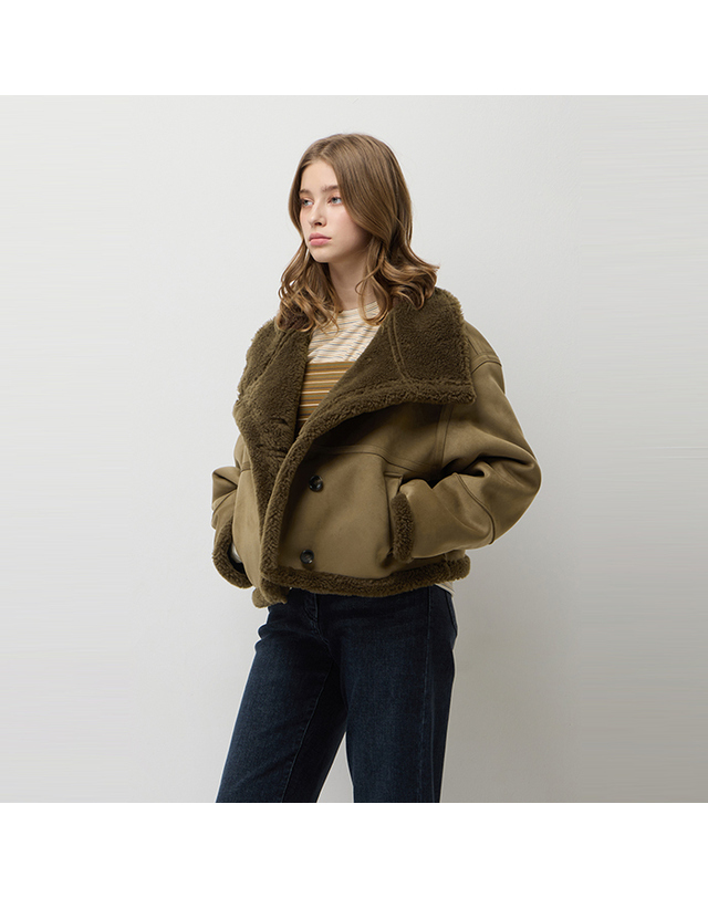 시슬리 [Online Exclusive] 하이넥 숏 무스탕_SALEE2561KA 착용컷