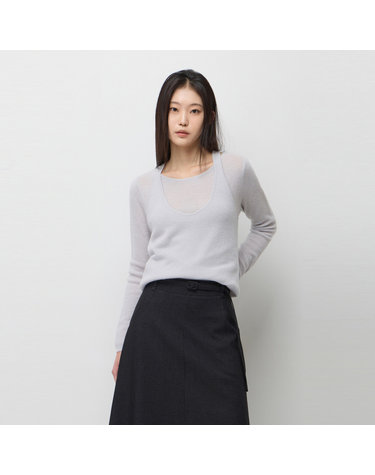 알파카 블렌드 탑 레이어드 니트_SAKP01611LG