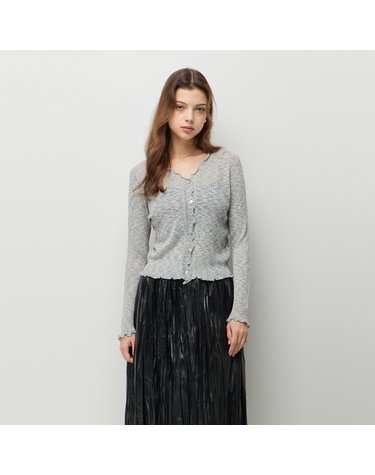 [Online Exclusive] 브이넥 골지 러플 가디건_SAKCE3641LG