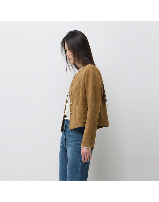 시슬리 스웨이드 페이크 원넥 자켓_SALE01611BR 착용컷