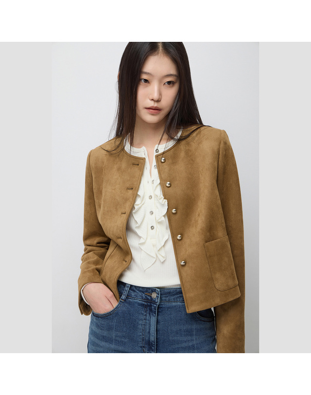 시슬리 스웨이드 페이크 원넥 자켓_SALE01611BR 착용컷