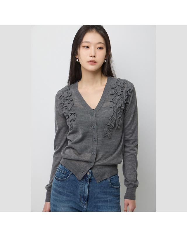 시슬리 프릴 브이넥 가디건_SAKC07611GR 착용컷