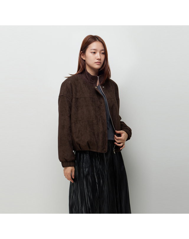 시슬리 [PRE-SALE] 인조 퍼 하이넥 스웨이드 레더 자켓_SALEE3661DW 착용컷