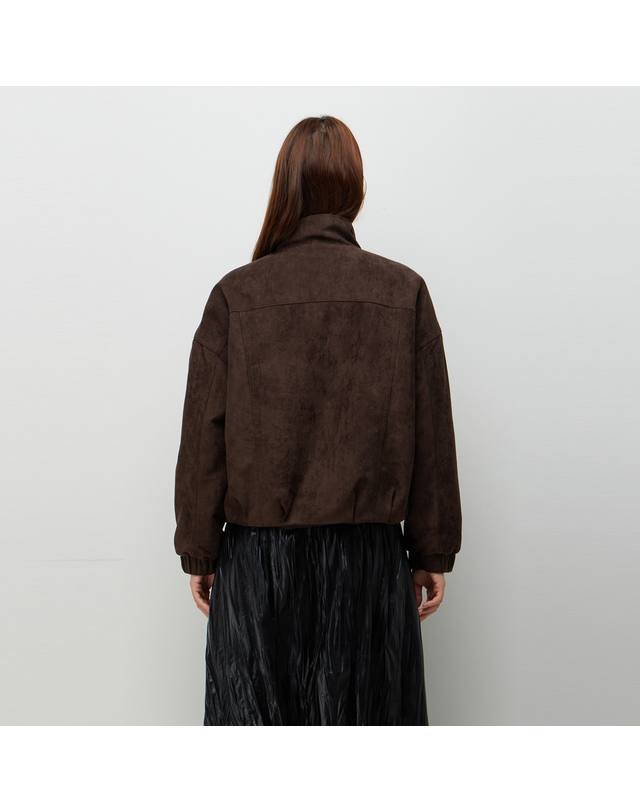 시슬리 [PRE-SALE] 인조 퍼 하이넥 스웨이드 레더 자켓_SALEE3661DW 착용컷