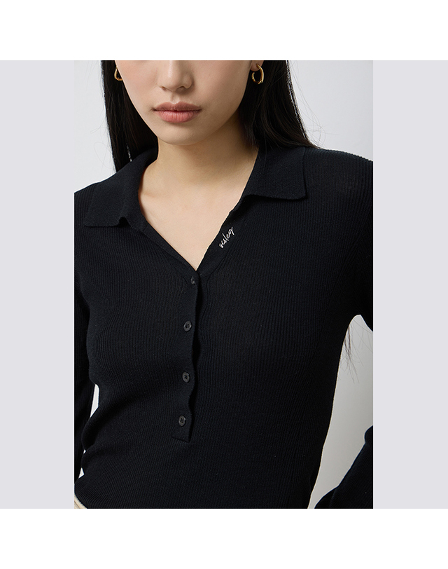 시슬리 [Online Exclusive] 티에리 자수 카라 니트_SAKP20511BK 착용컷
