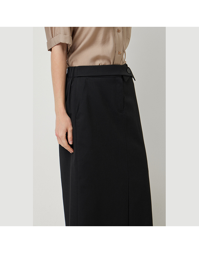 시슬리 [Online Exclusive] H라인 벨티드 밴딩 스커트_SASKE1531BK 착용컷