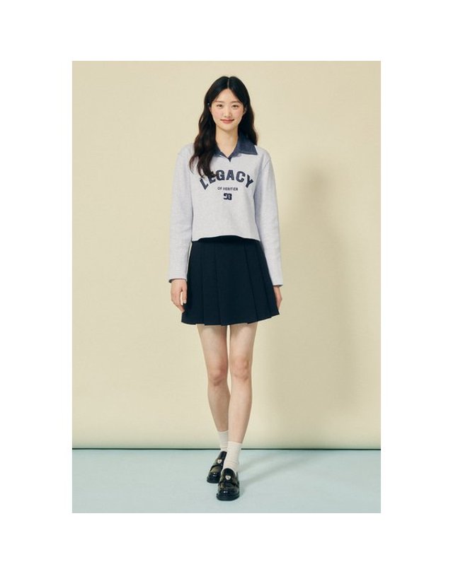 제이제이지고트 JJ지고트_ [갤러리아] 데님 칼라 패치 크롭 티셔츠(GP3A0TSJ31)* 착용컷