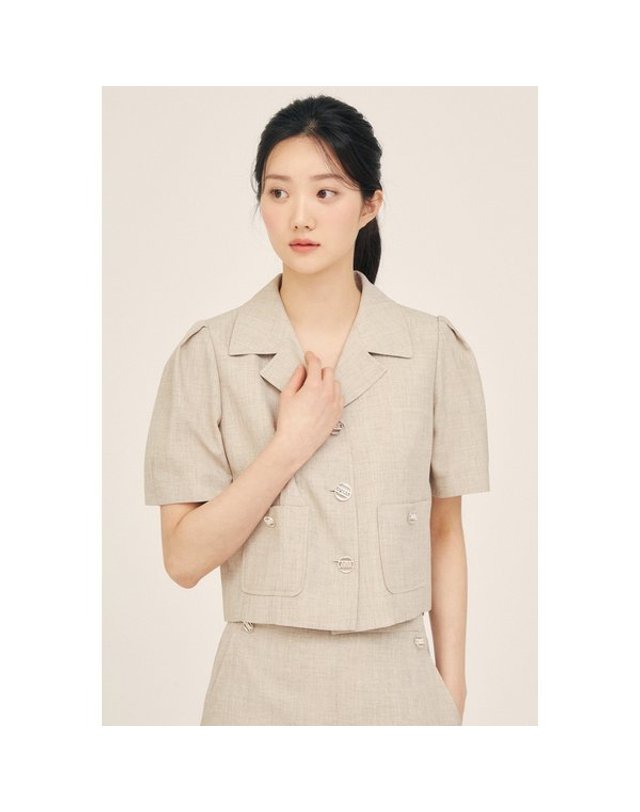 제이제이지고트 JJ지고트_ [갤러리아] 퍼프 하프 슬리브 크롭 재킷(GP5A0JK521)* 착용컷
