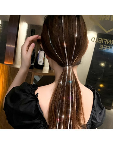 포인트 큐빅 헤어피스 헤어핀 크리스탈 솜브레 붙임머리 롱헤어 클럽 파티 똑딱이 피스 부분가발 트윙클