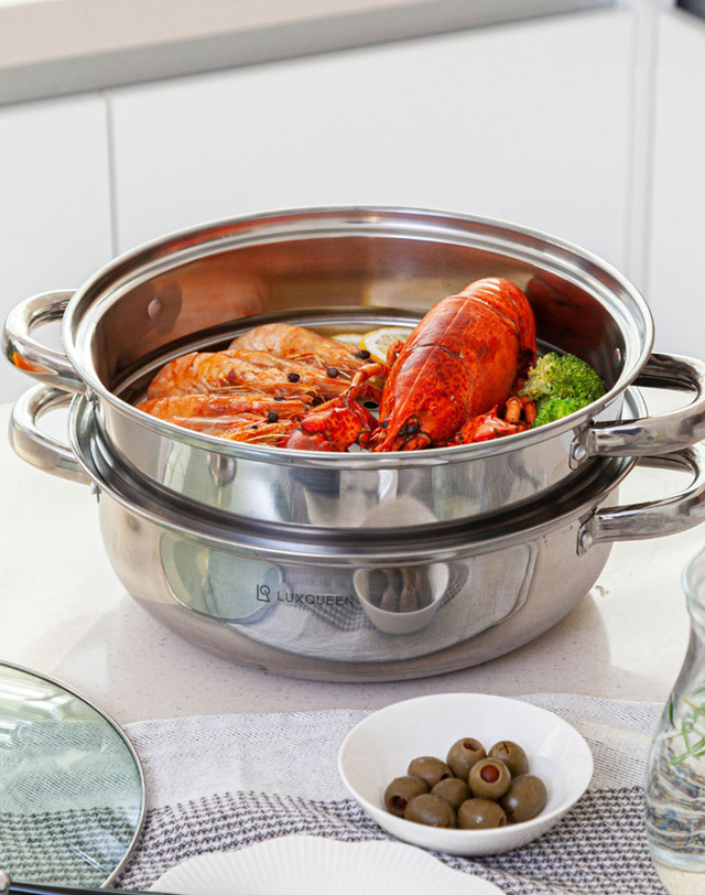 렉스퀸 모어 스팀 IH 인덕션 스텐 2단 찜기 LQSM-N200S 착용컷