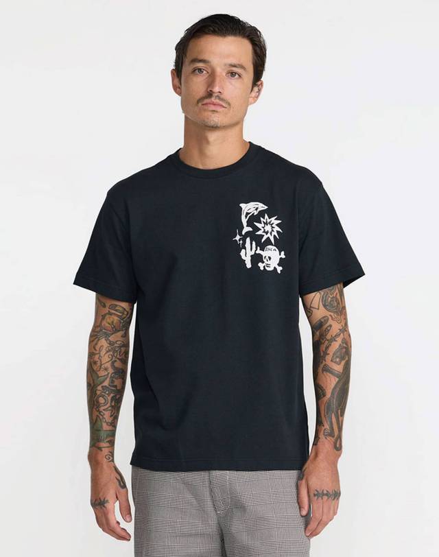 [루카] RVCA X DANI 남성 MILLER HIGH ON LIFE 반팔 티셔츠 (VG31ST058BLK)
